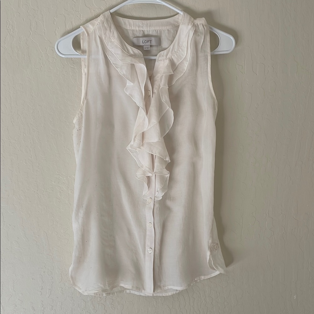 LOFT Women's Ivory Ruffle Front Blouse